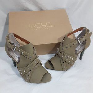 Rachel Roy spiked dark green heels studded peep toe booties heels Size 6